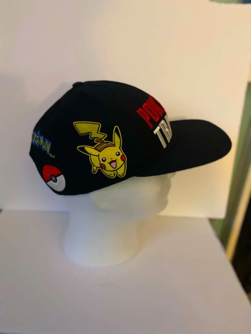 Pokemon Trainer Snapback Cap Black Pikachu Gengar Meowth Embroidered One Size